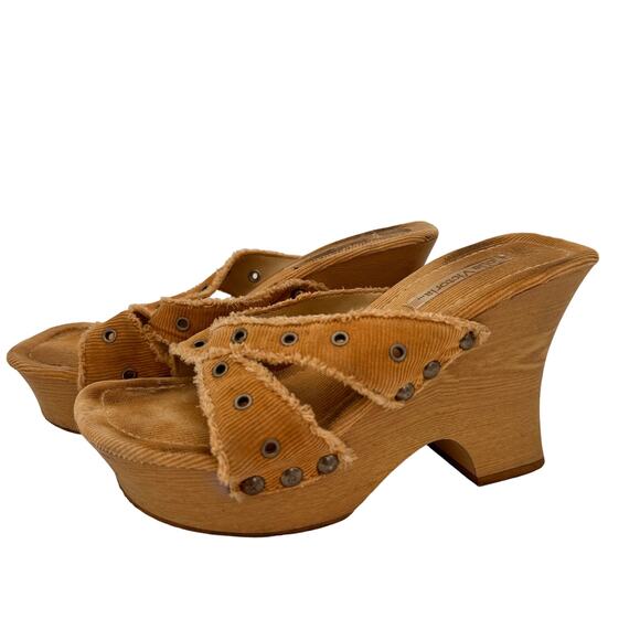 Jolie Victoria Corduroy Grommet Platform Wedge Slip On Sandals Size 7.5 - Picture 6 of 11